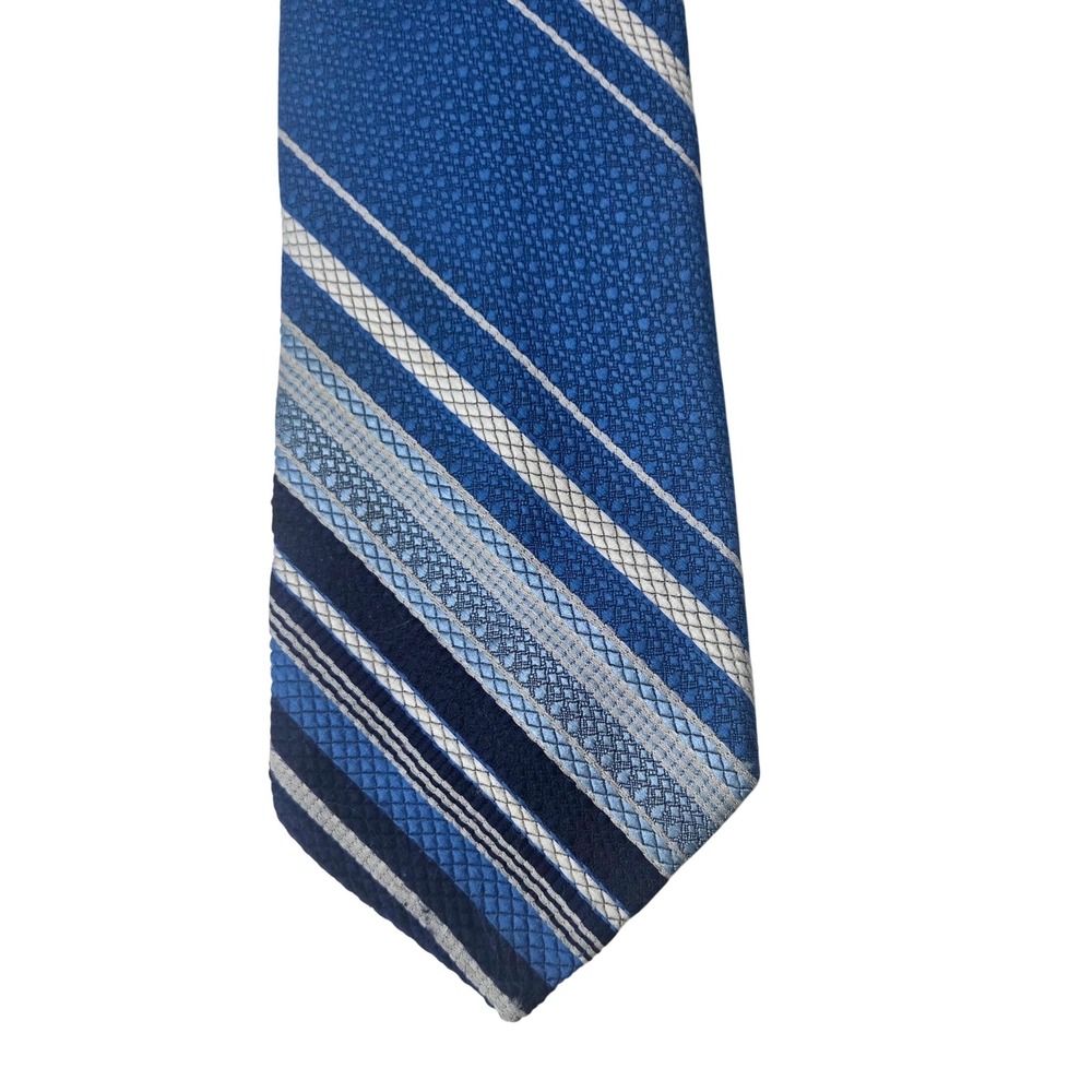Montgomery Ward Vintage Blue White Striped Polyester Necktie Wide Retro Tie 4"